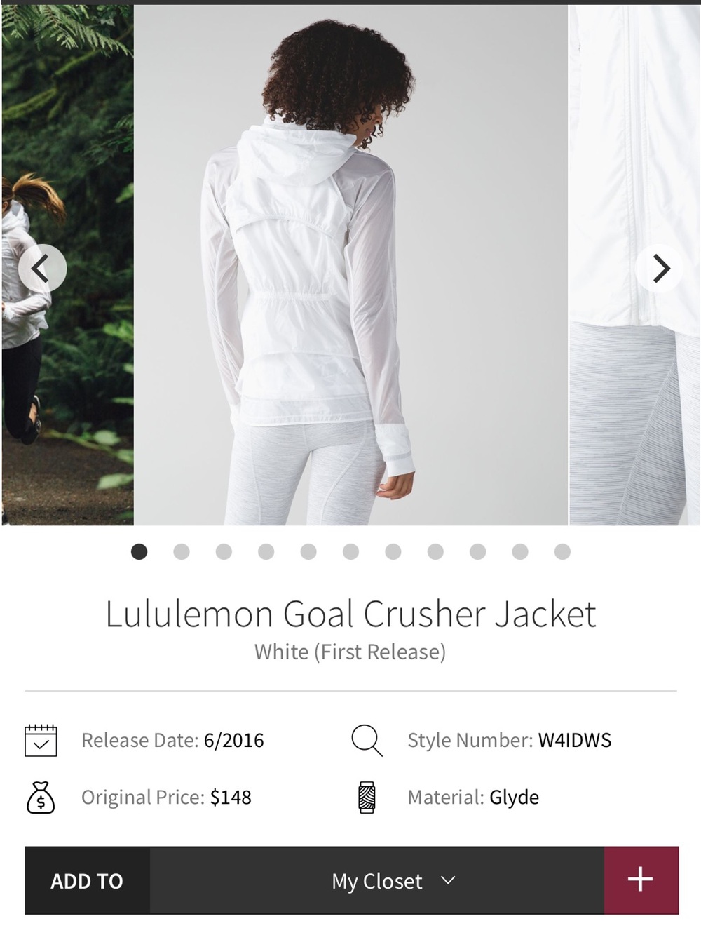 Lululemon 12 goal crusher Jacket White Full Zip Thumbholes Hood - Picture 10 of 10